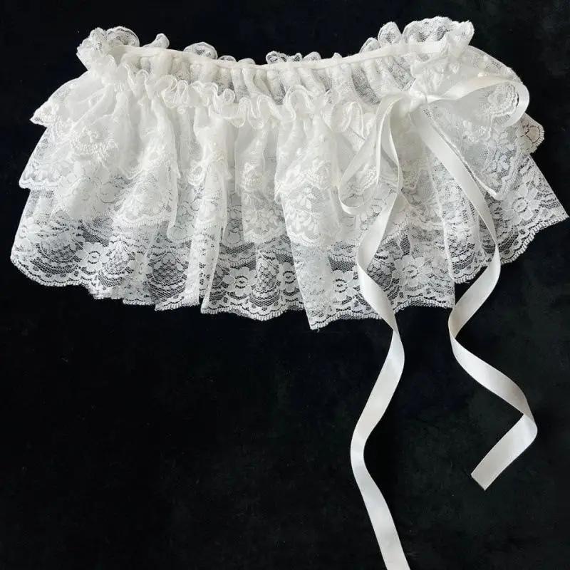 Jupe irrégulière en dentelle pour femmes, mode coréenne, rideau à fleurs blanches, maille, demi-corp