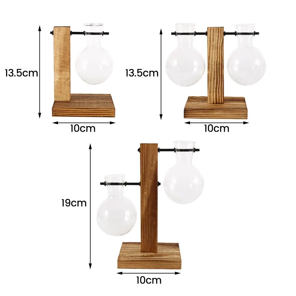 Vase à ampoules de jardinière de bureau en verre créatif, support en bois, conteneur de plantes hydr