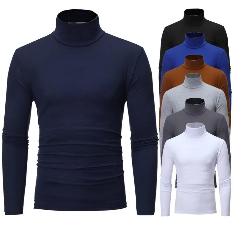 Mode hommes décontracté coupe ajustée basique col roulé col haut pull mâle automne printemps mince h