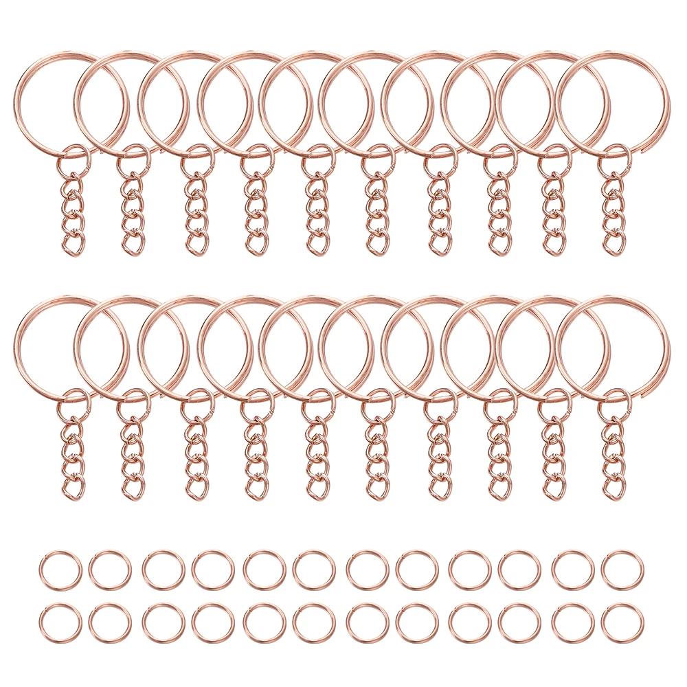 100 pièces 25mm porte-clés avec 100 pièces 8mm anneaux de saut connecteurs pour bricolage porte-clés