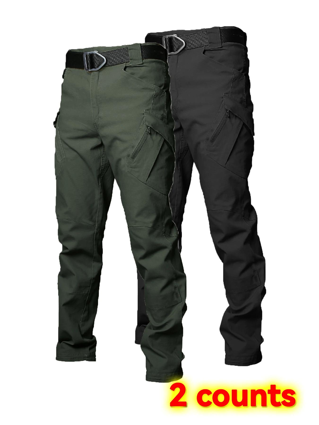 2 Paires de Pantalons de Travail Résistants à l'Usure, Pantalons Cargo Multi-Poches Droits, Pantalon
