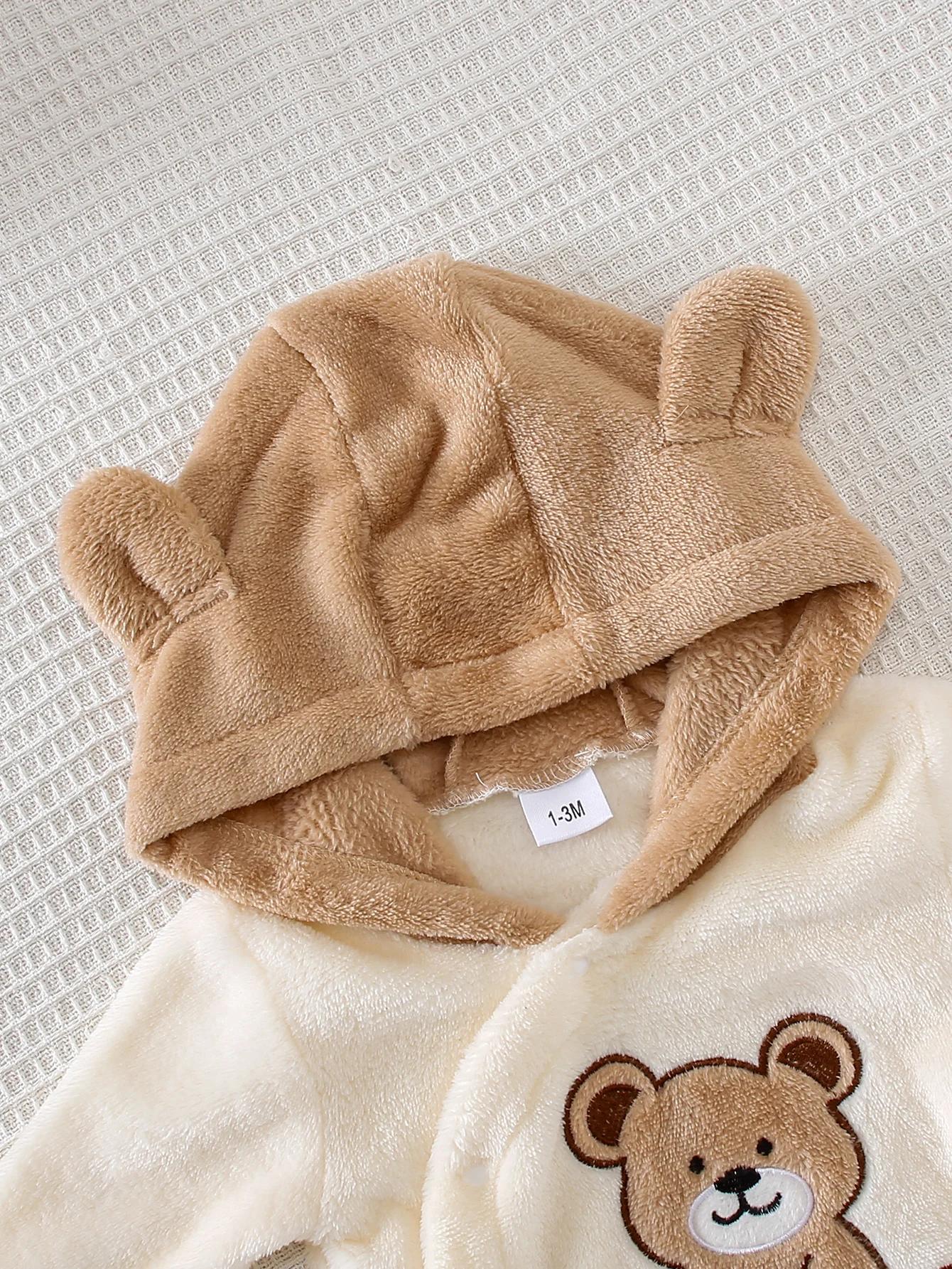 Automne hiver bébé ours Onesie avec chapeau tissu en peluche doux chaud mignon coussin chauffant ave