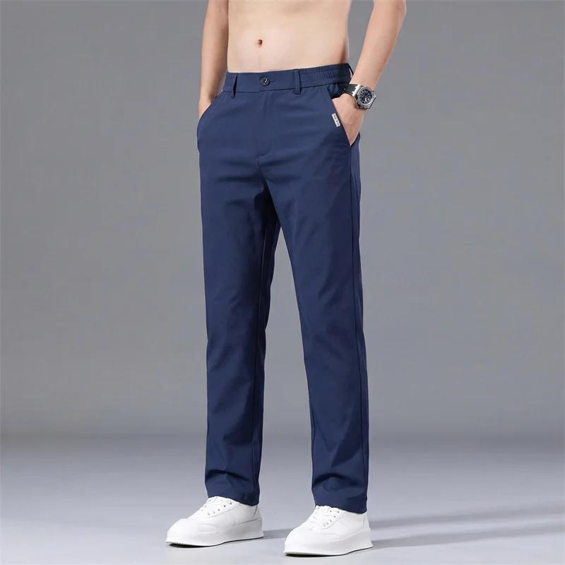 Pantalon décontracté homme en fibre de polyamide extensible, coupe slim droite, idéal pour l'été – B