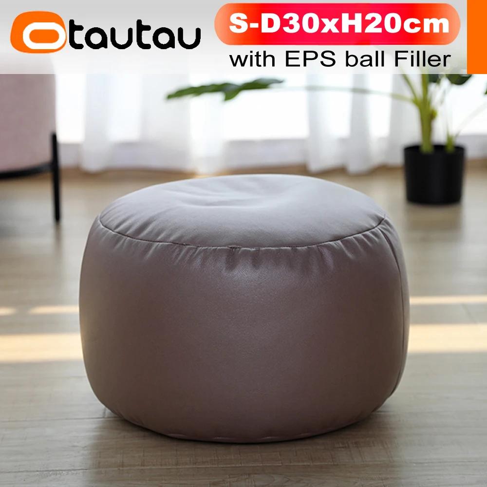 OTAUTAU petit rond Faux cuir Ottoman tabouret pouf Pouf repose-pieds en peluche pouf repose-pieds so