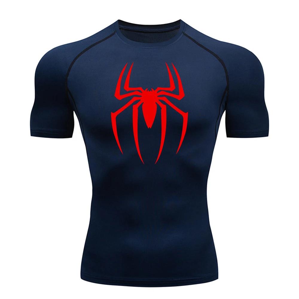 Chemise de Compression imprimée araignée pour hommes, T-Shirt à séchage rapide, maillot de course de