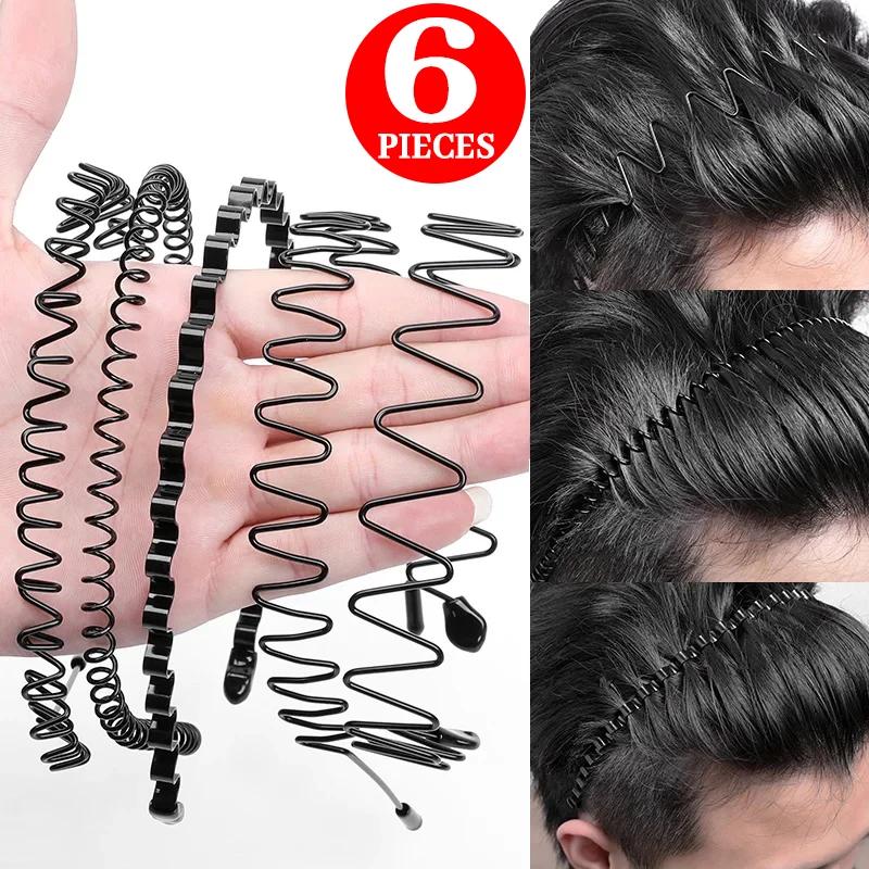 6/1 pièces mode métal bandeau pour hommes femmes unisexe noir ondulé cheveux tête cerceau sport band