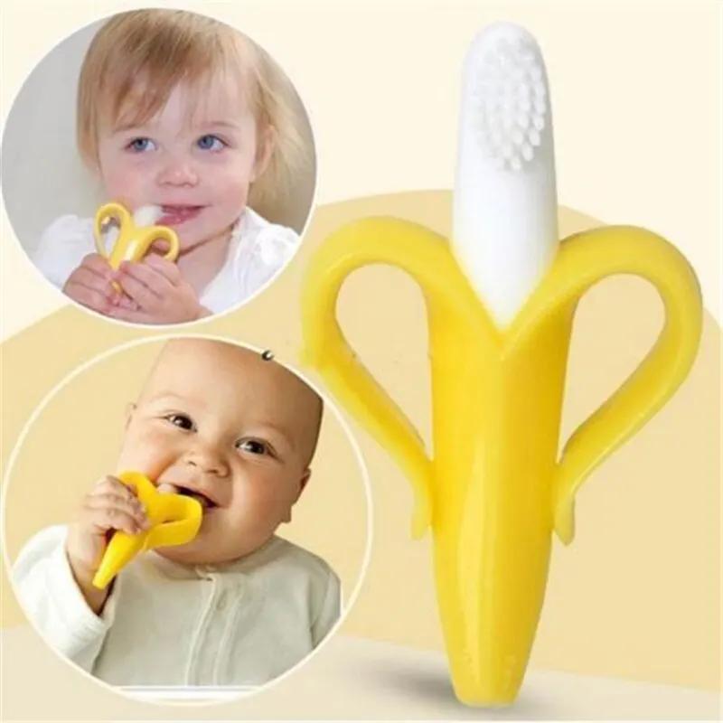 Anneau de dentition en forme de banane pour bébé, brosse à dents d'entraînement en Silicone sans BPA