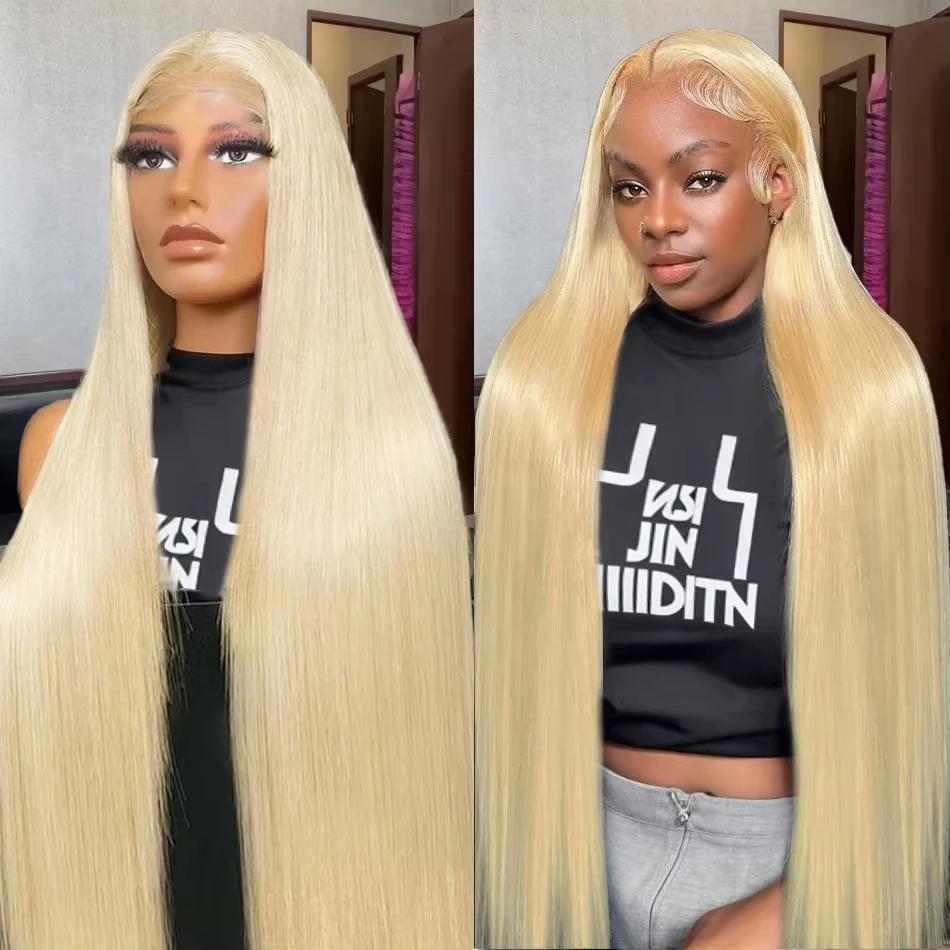 Perruque Lace Front Wig sans colle naturelle, cheveux lisses, blond 613, 13x4 HD, 30 pouces, 613