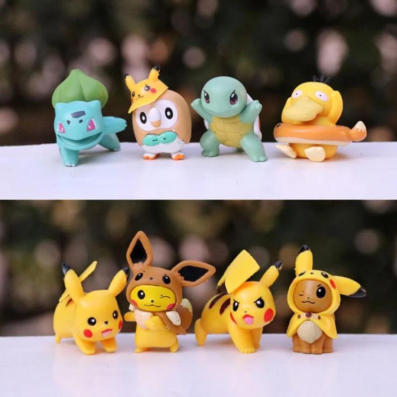 8 pièces Pokemon Mini figurines jouets Pikachu Psycanard écureuil Bulbasaur Miniature gâteau succule
