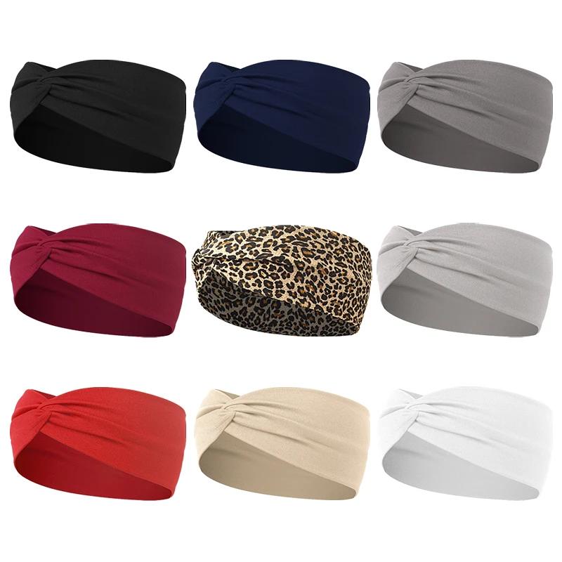 Femmes croix couleur unie bandes de cheveux filles mode imprimé léopard élastique tricoté bandeaux V