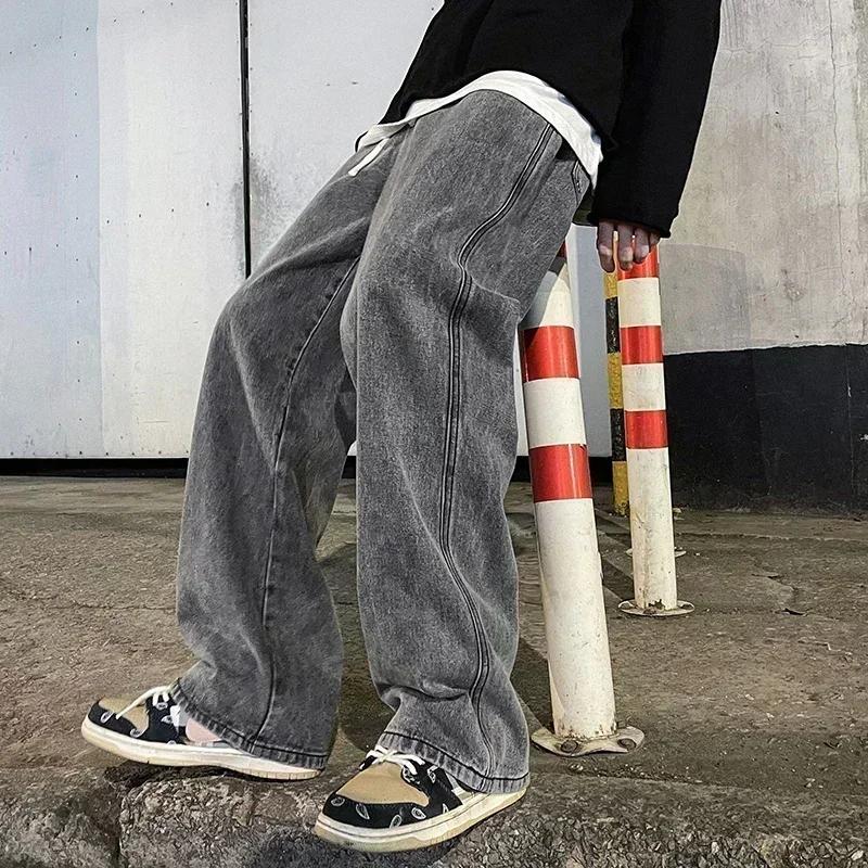 Nouveau Streetwear jean ample hommes Style coréen mode ample droit pantalon à jambes larges hommes m