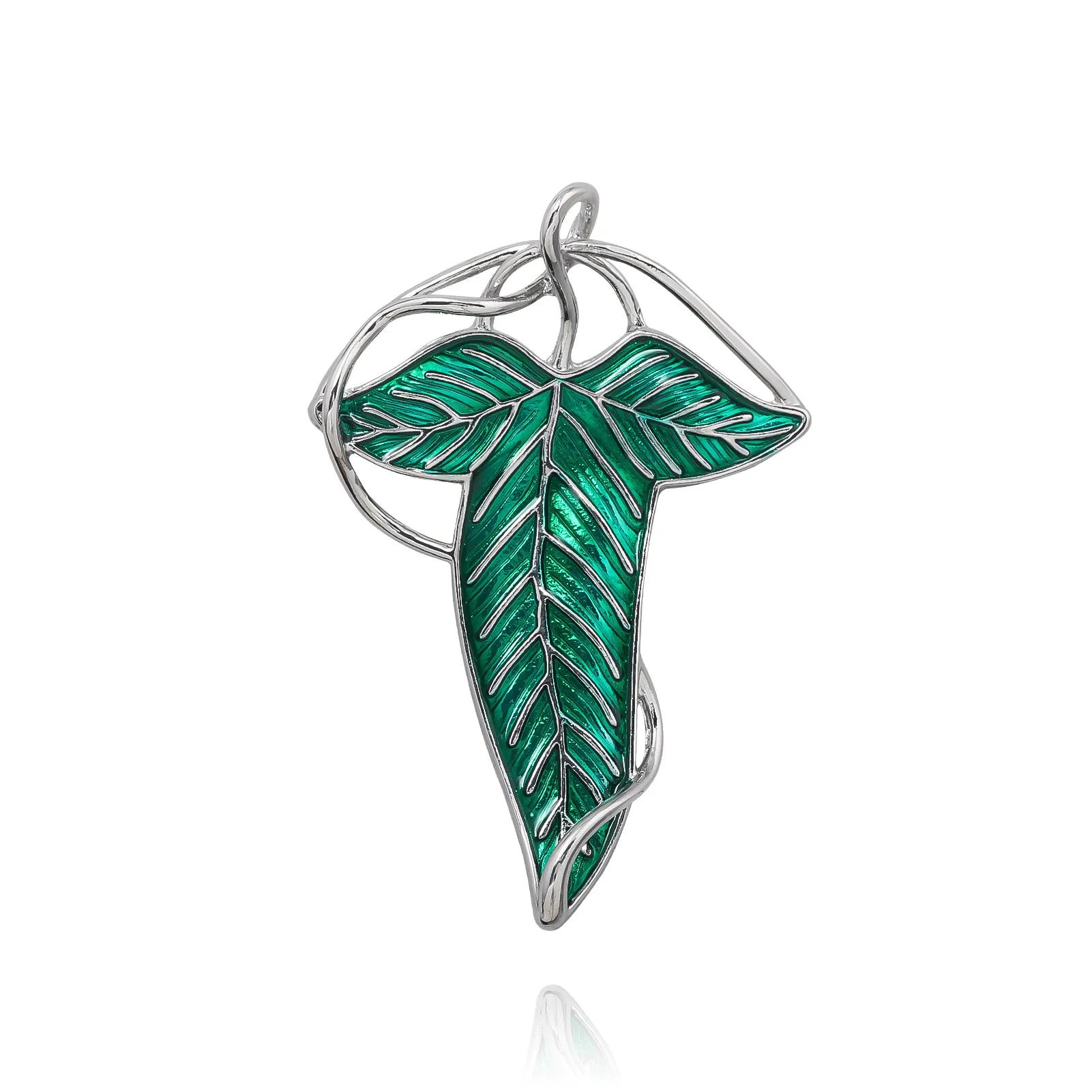 Broche elfe feuilles vertes de Lorien, Tolkien Galadriel Legolas Frodo Baggins Aragorn arbre émail B