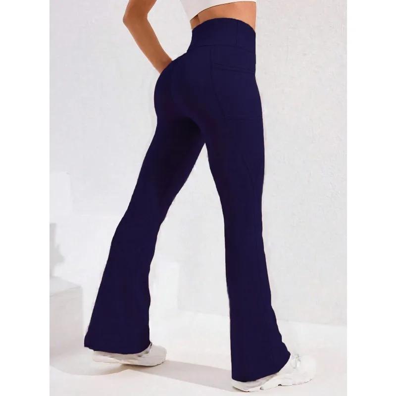 ​ ​ Pantalon de Yoga taille haute évasé pour femmes, avec poche, Push-Up, collants de course, jambes