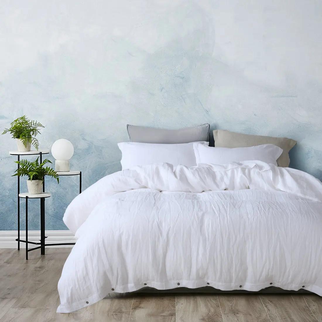 Housse de couette 100% lin français naturel, douce et confortable, Queen, Textile de maison Durable 