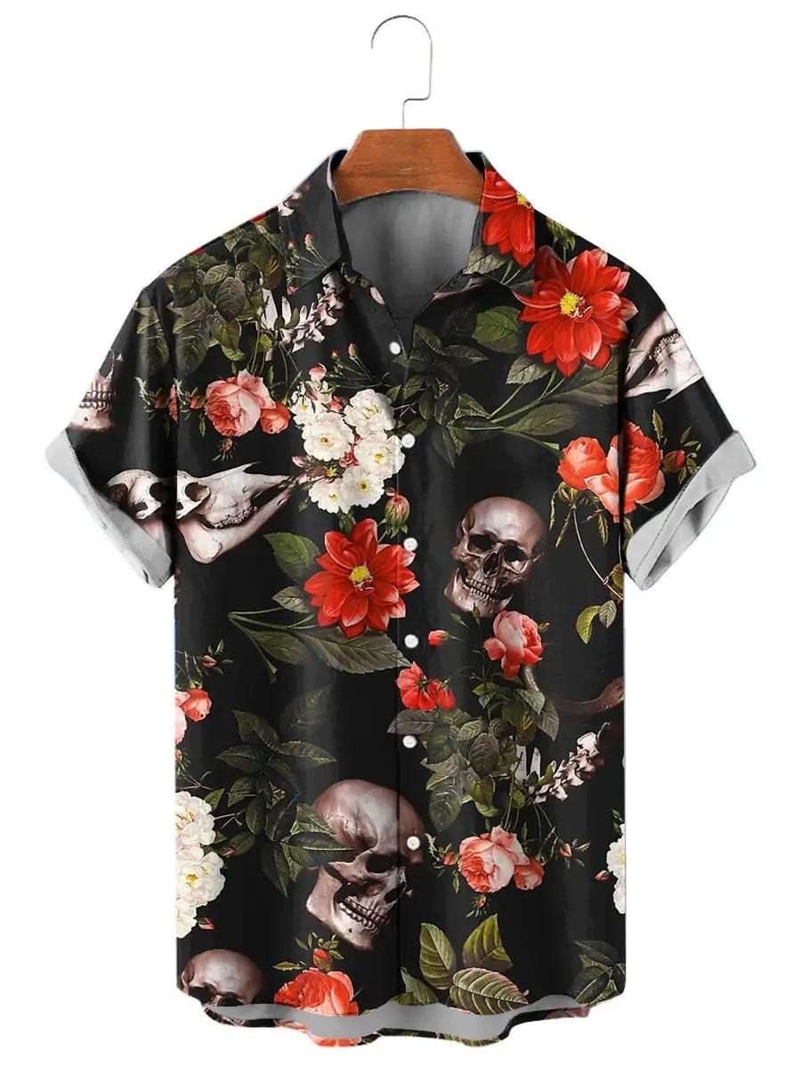 Mode crâne Floral hommes chemises drôle crâne impression 3D Streetwear à manches courtes t-shirts ch