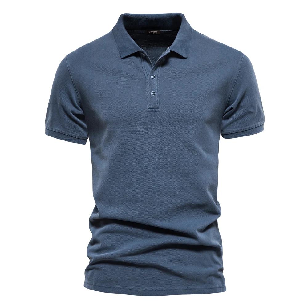 AIOPEON 100% coton couleur unie hommes polos décontracté à manches courtes couverture hommes chemise