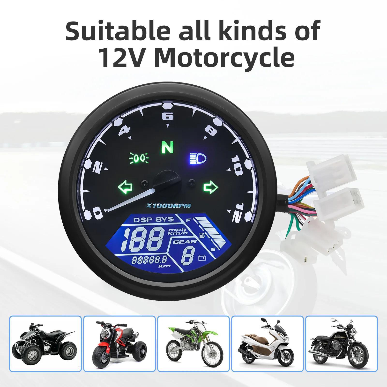 AD nouveau moto universelle 12000RMP LCD compteur de vitesse odomètre tachymètre 1-4 cylindres moto 