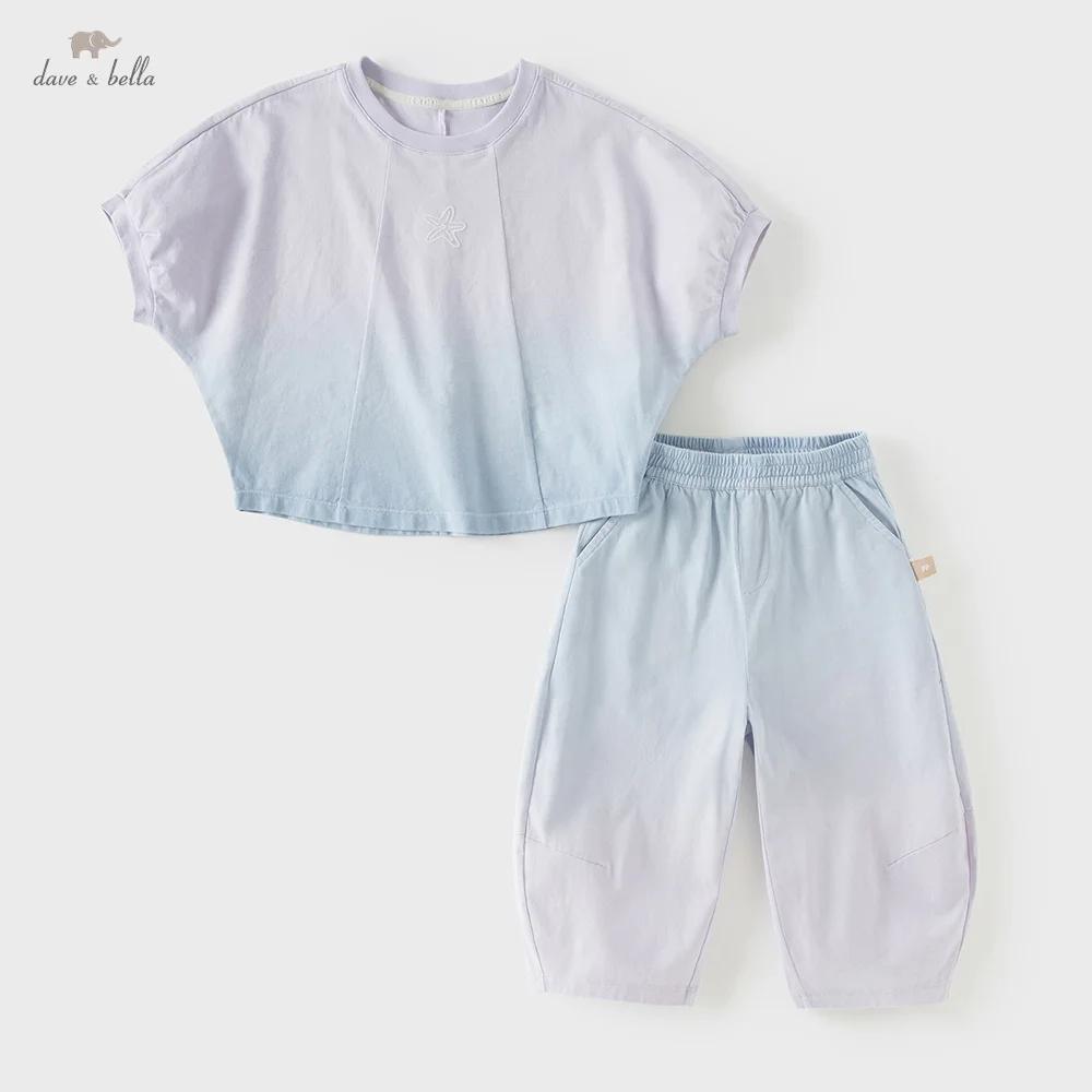 Ensemble pantalon d'été pour filles Dave Bella, survêtement tricoté dégradé pour enfants, vêtements 
