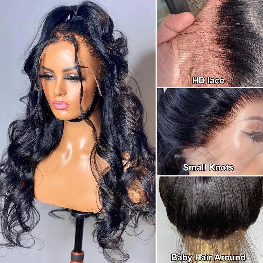 Perruque Lace Front Wig naturelle Body Wave, cheveux humains, 13x4 13x6, transparente, sans colle, 6