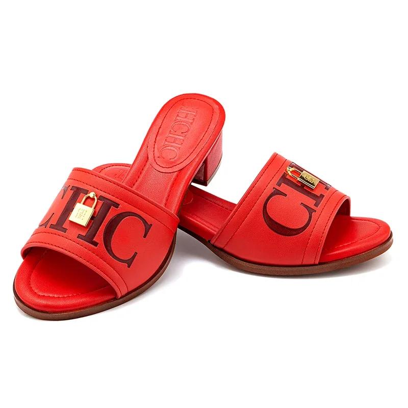 CH mode monogramme imprimé Design élégant femmes pantoufles à talons bas couleur unie haute qualité 