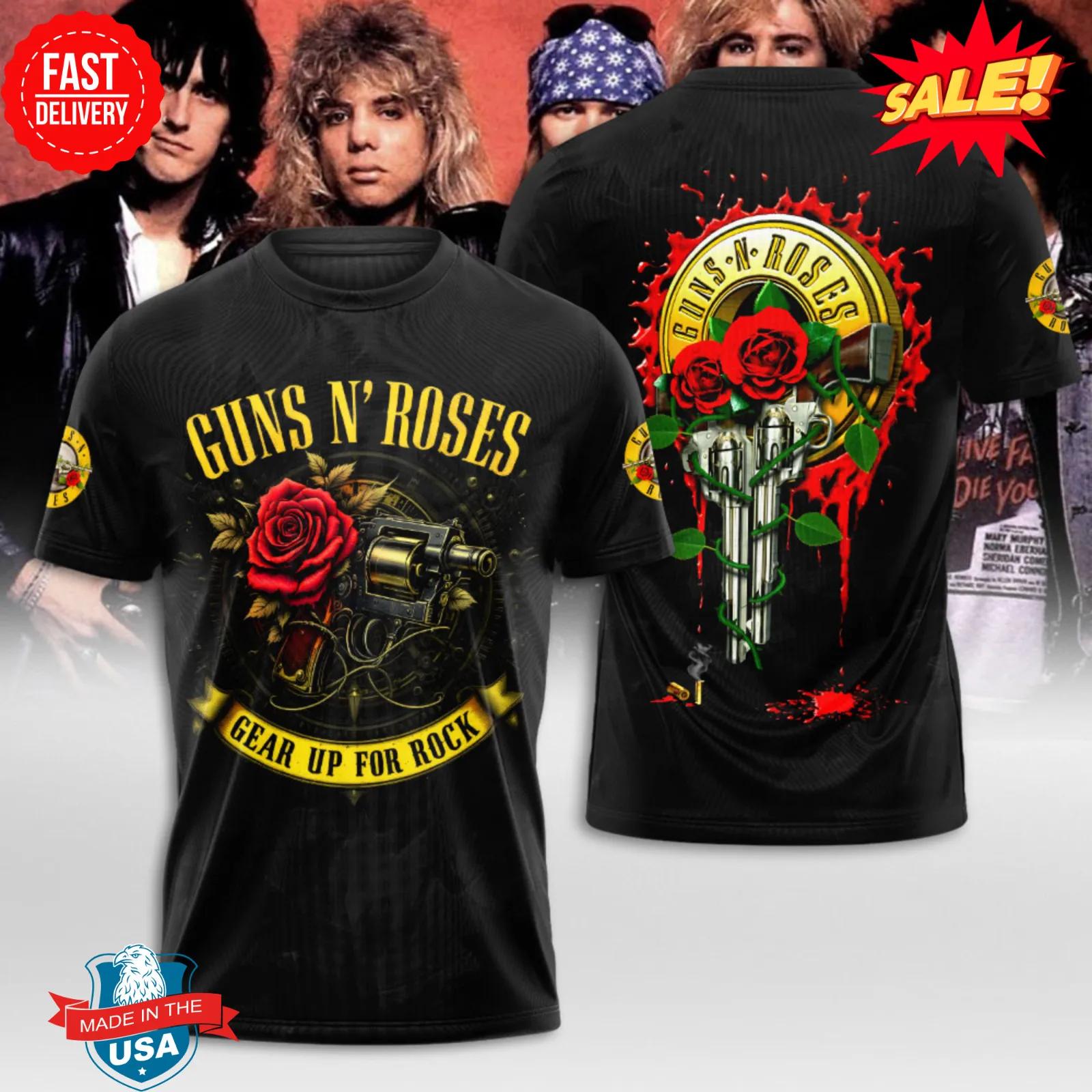 Chemise 3D Guns N' Rose 2025 Tour – Epic Rock Tee pour collectionneurs de musique États-Unis