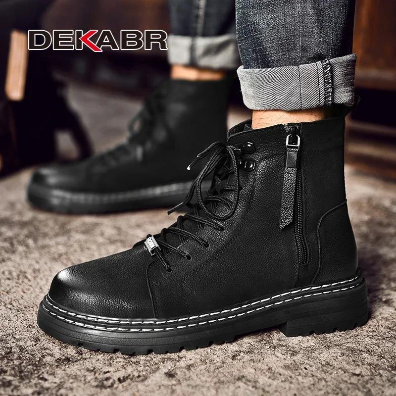 DEKABR-Chaussures de Moto Classiques en Cuir group Souple pour Homme, Bottes de Neige en Fourrure Do