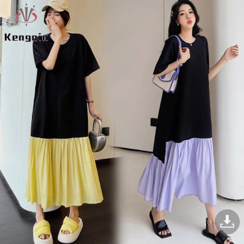 Robe ample Patchwork noire pour femmes, faux deux pièces, vêtements grande taille KE3294, nouvelle c