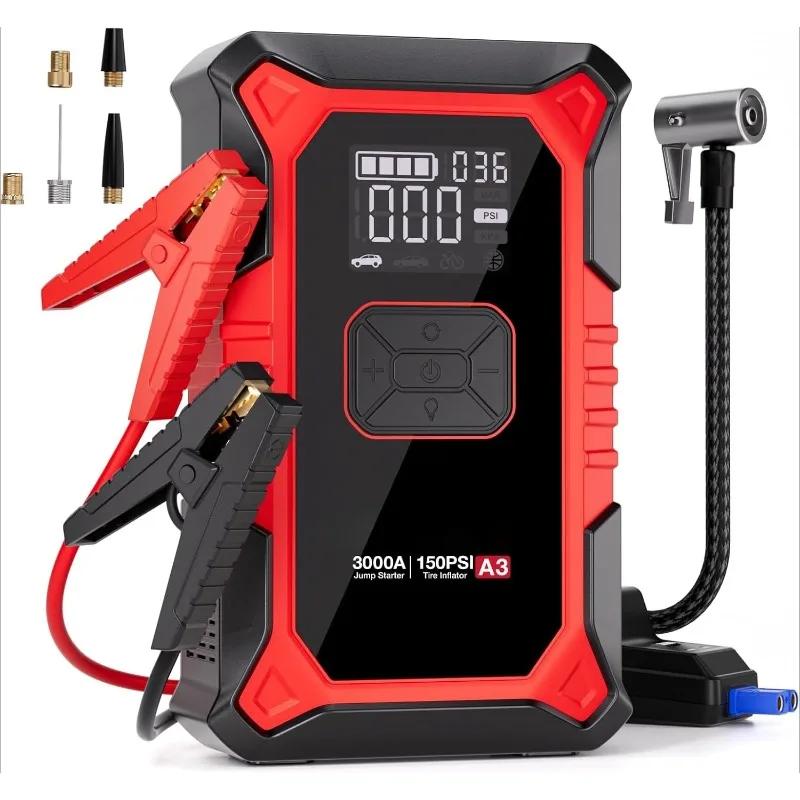 home.A3 Démarreur de saut avec compresseur d'air, booster de batterie de voiture portable 3000A (9,0