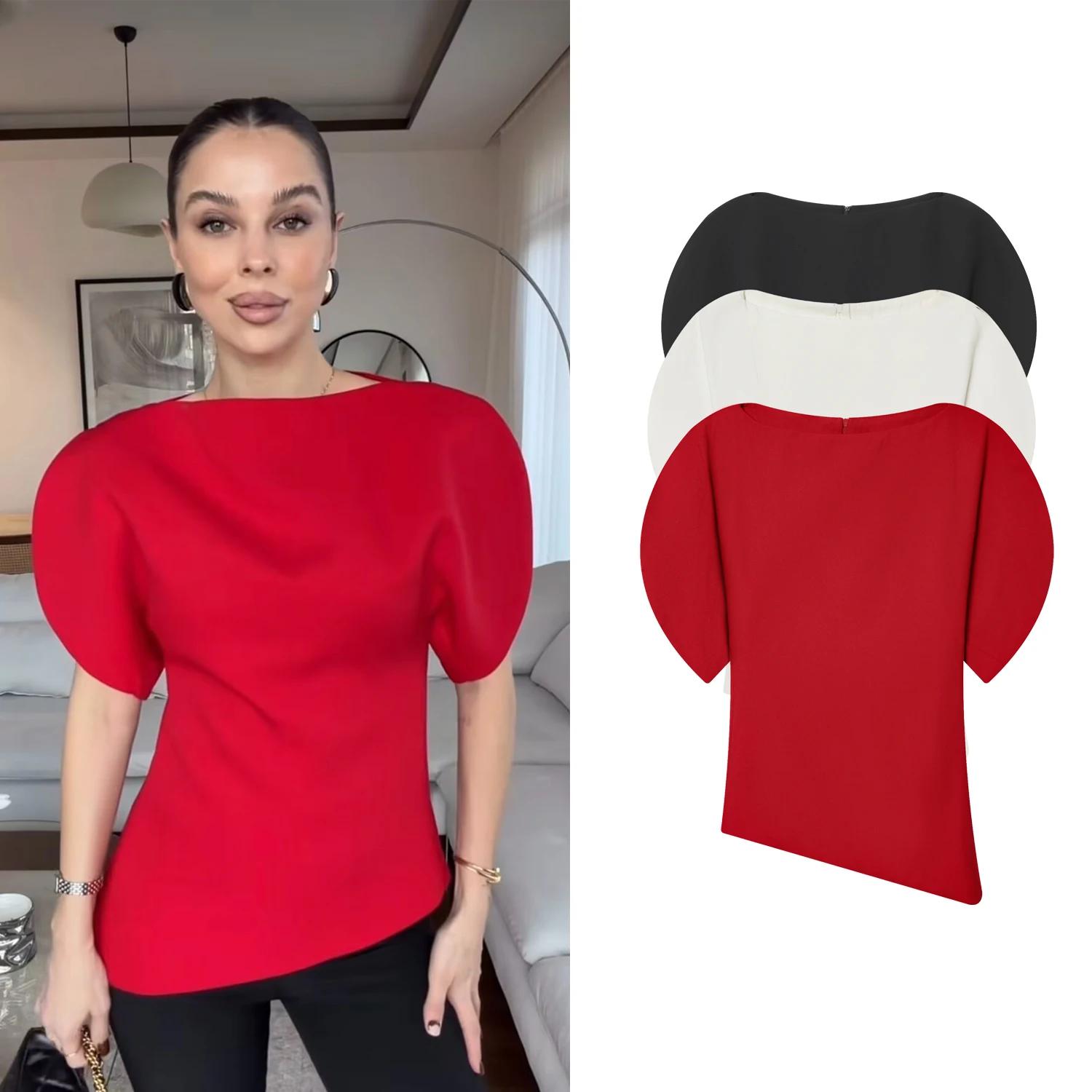 T-shirts à manches courtes bouffantes décontractés chics pour femmes, nouveaux t-shirts à manches co