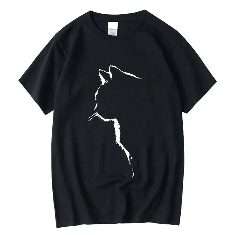 T-shirt homme Top qualité 100% coton manches courtes Cool chat imprimé col rond décontracté ample Hi