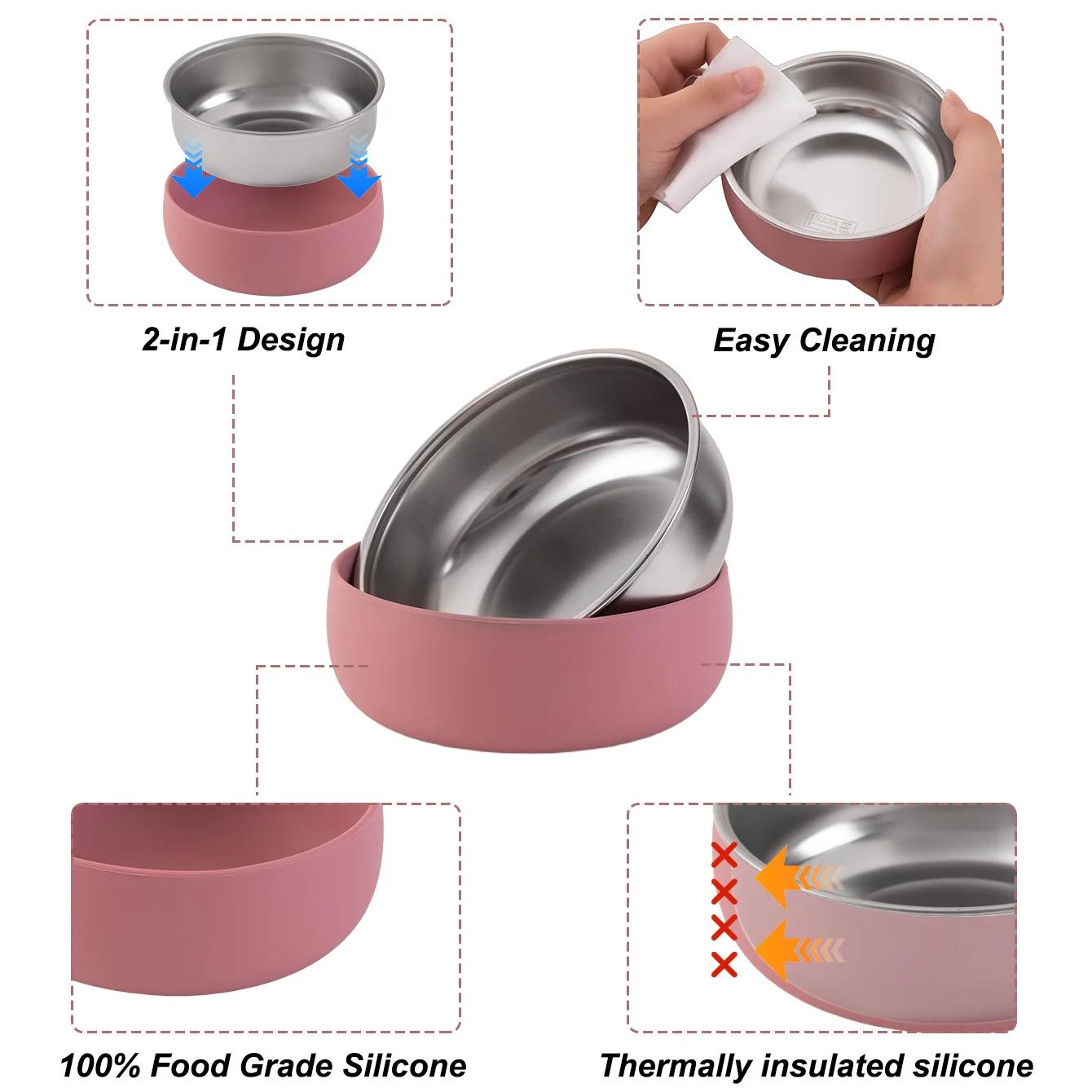 Couleur enfants 2 pièces bol en acier inoxydable ensemble de vaisselle pour l'alimentation du bébé d