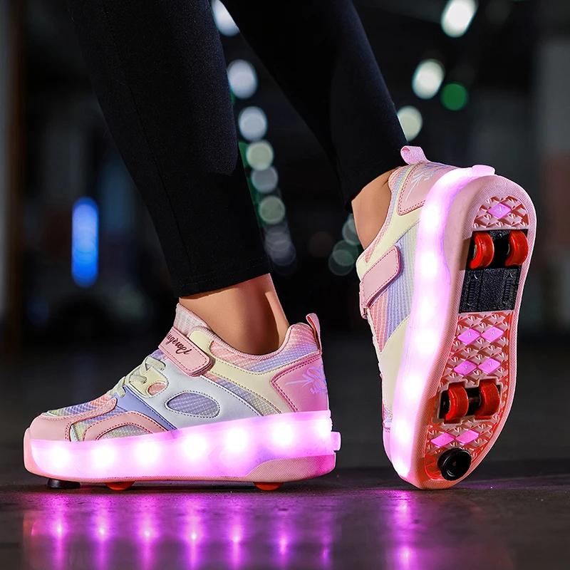 Nouvelles chaussures de marche pour enfants patins à roulettes rétractables invisibles à quatre roue