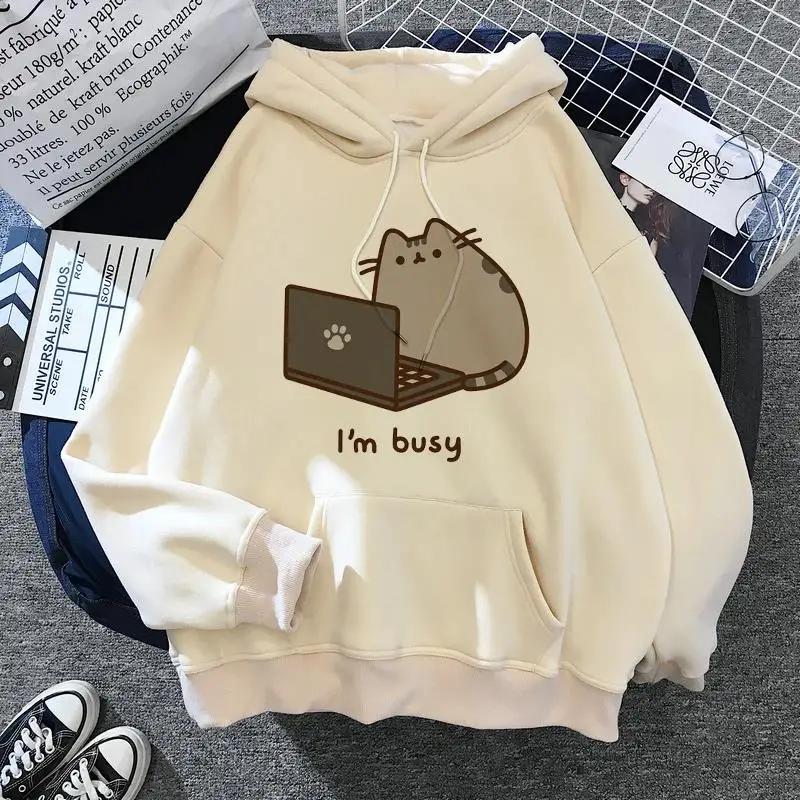 Sweat-shirt à capuche chat pour femmes, costume de dessin animé, style coréen Harajuku Kawai, surdim
