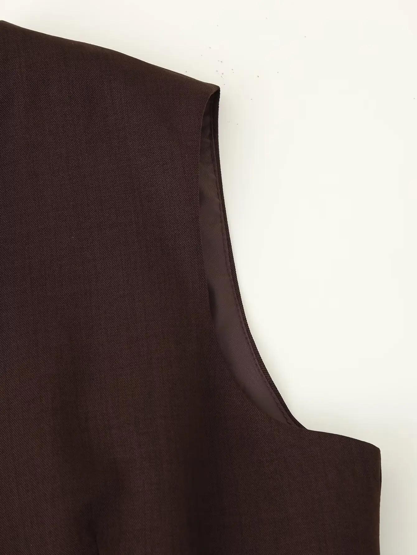 ETJ automne 2025 femmes élégant mode couleur unie col rond gilet tempérament polyvalent bouton up gi