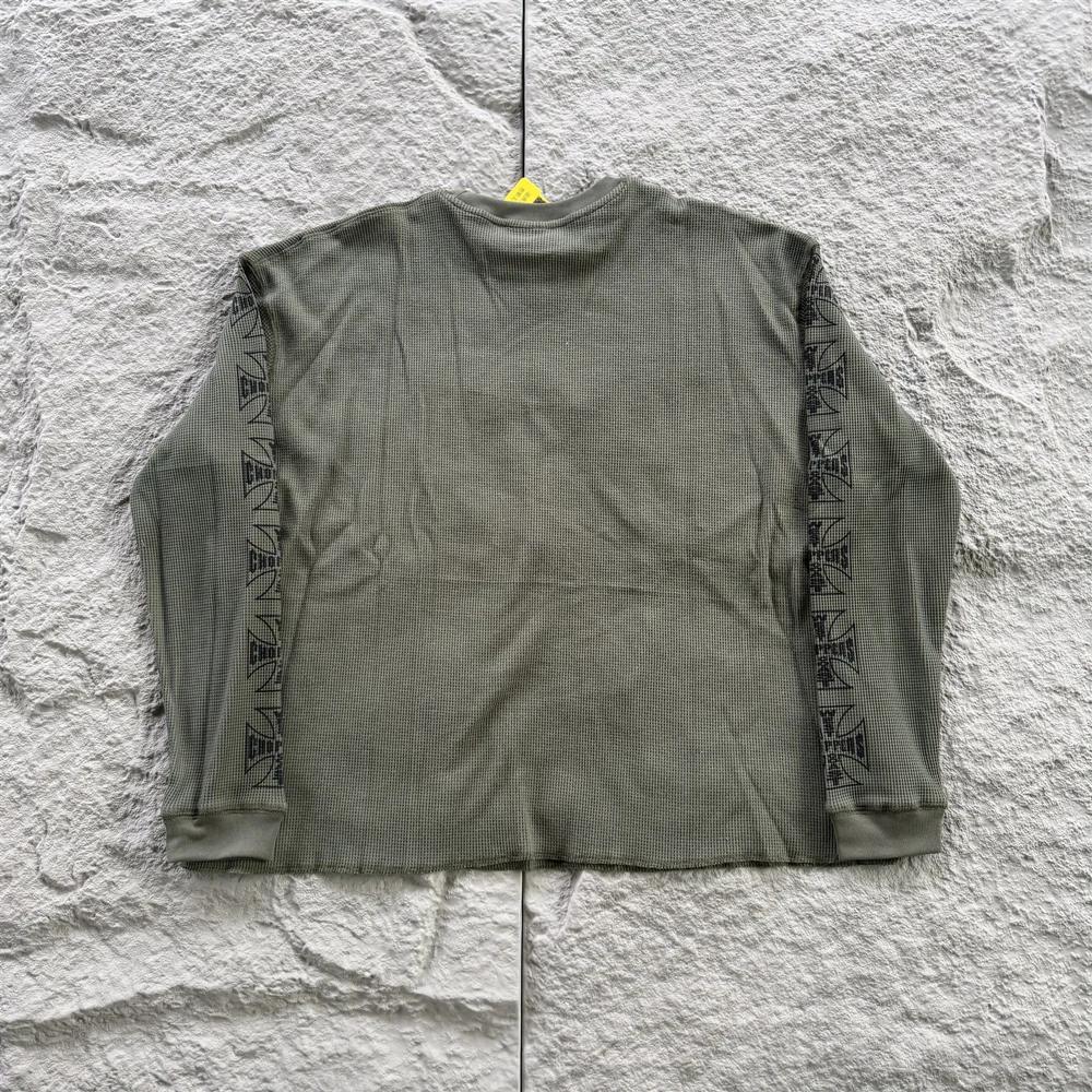 T-shirt ample à manches longues pour homme, style américain vintage, imprimé en tissu gaufré, décont