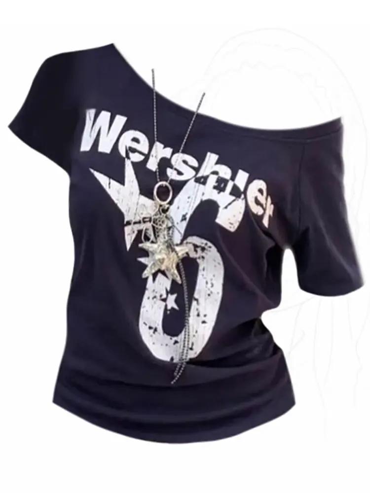 Été Y2k Sport épaules dénudées haut femmes Sexy Vintage années 2000 à manches courtes t-shirt dame c