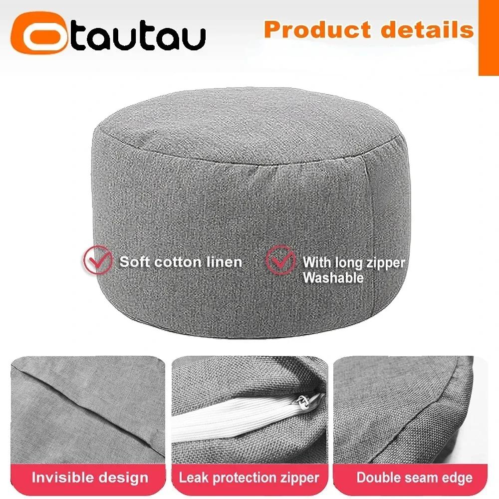 OTAUTAU Chaise de pouf en lin avec remplissage Pouf Ottoman Repose-pieds Tatami Tabouret rond Futon 