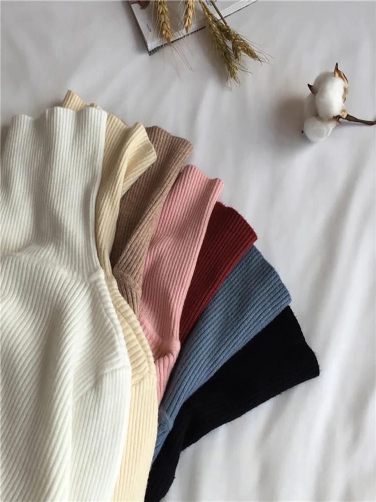 Pull tricoté côtelé épais pour femme, col roulé, manches longues, coupe ajustée, doux et chaud, coll