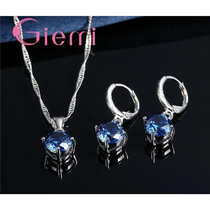 Ensemble de bijoux de mode en argent regardé 925 pour femmes, collier pendentif, boucles d'oreilles 
