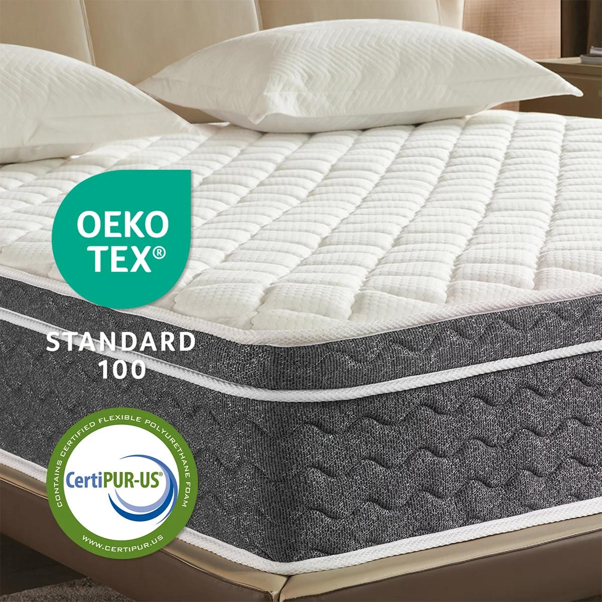 Matelas hybride Queen Size 10/12/14 pouces, fermeté moyenne, sans fibre de verre et certifié OEKO-TE