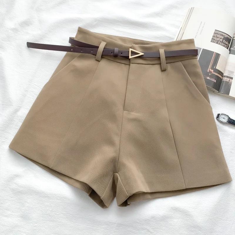 ITOOLIN décontracté femmes Shorts a-ligne taille haute court Chic bureau dame Shorts avec ceinture V