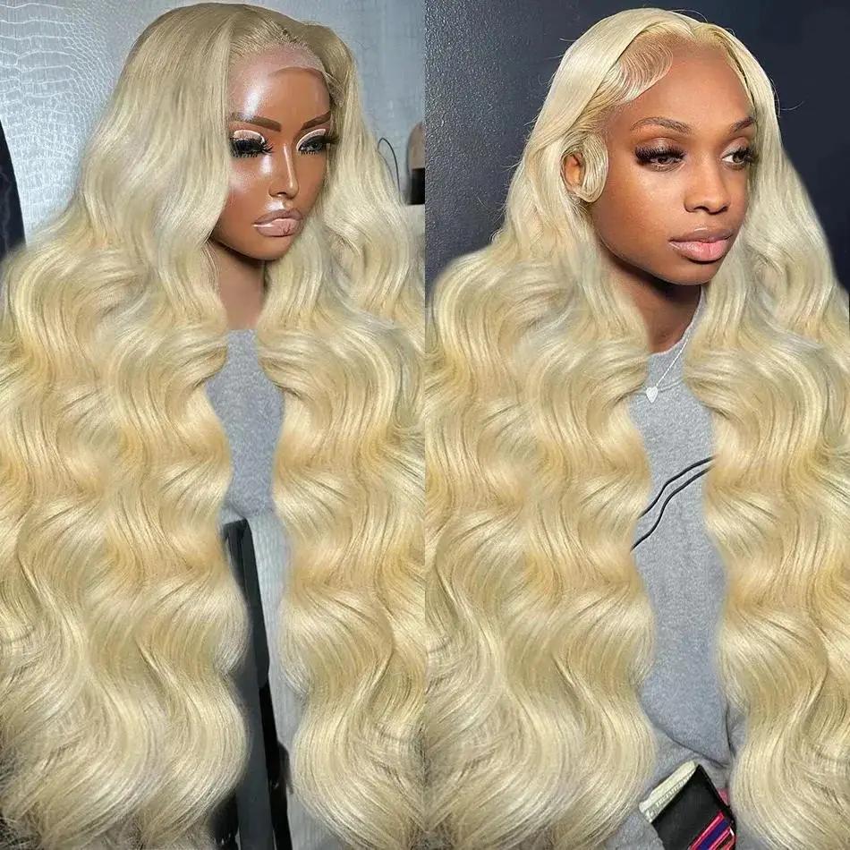 Perruque Lace Front Wig brésilienne naturelle, cheveux blonds, 13x4, 13x6, pre-plucked, transparent 