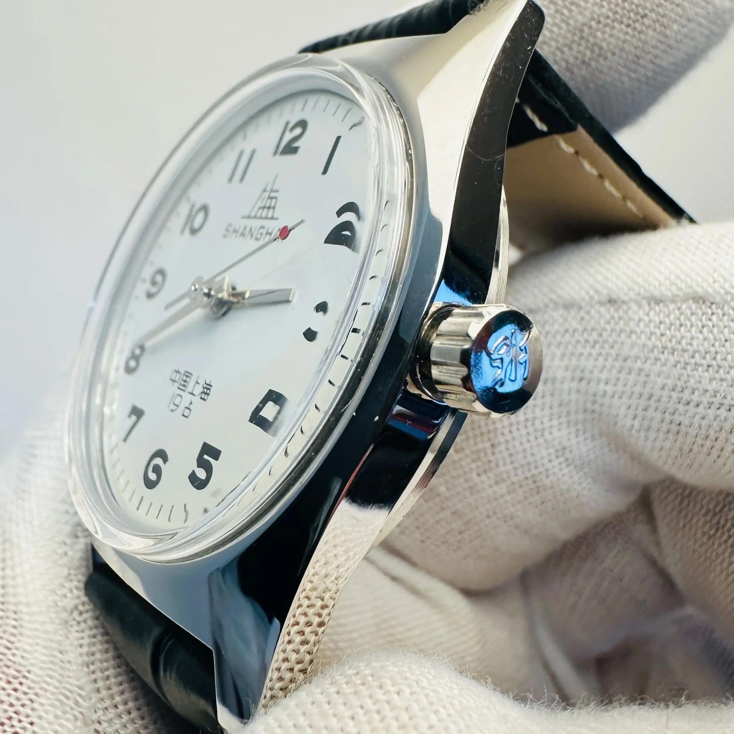 Montre Shanghai 7120 d'inspiration vintage 36 mm - Montre-bracelet mécanique pour homme pour collect