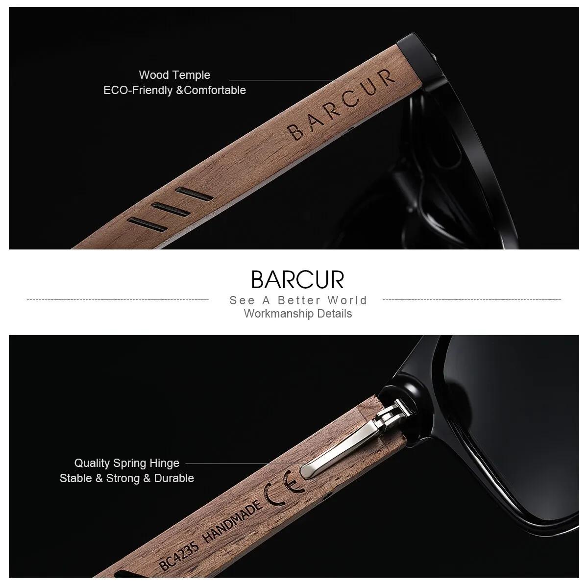 BARCUR-Lunettes de soleil en bois pour hommes et femmes, design naturel, brochure, protection UV