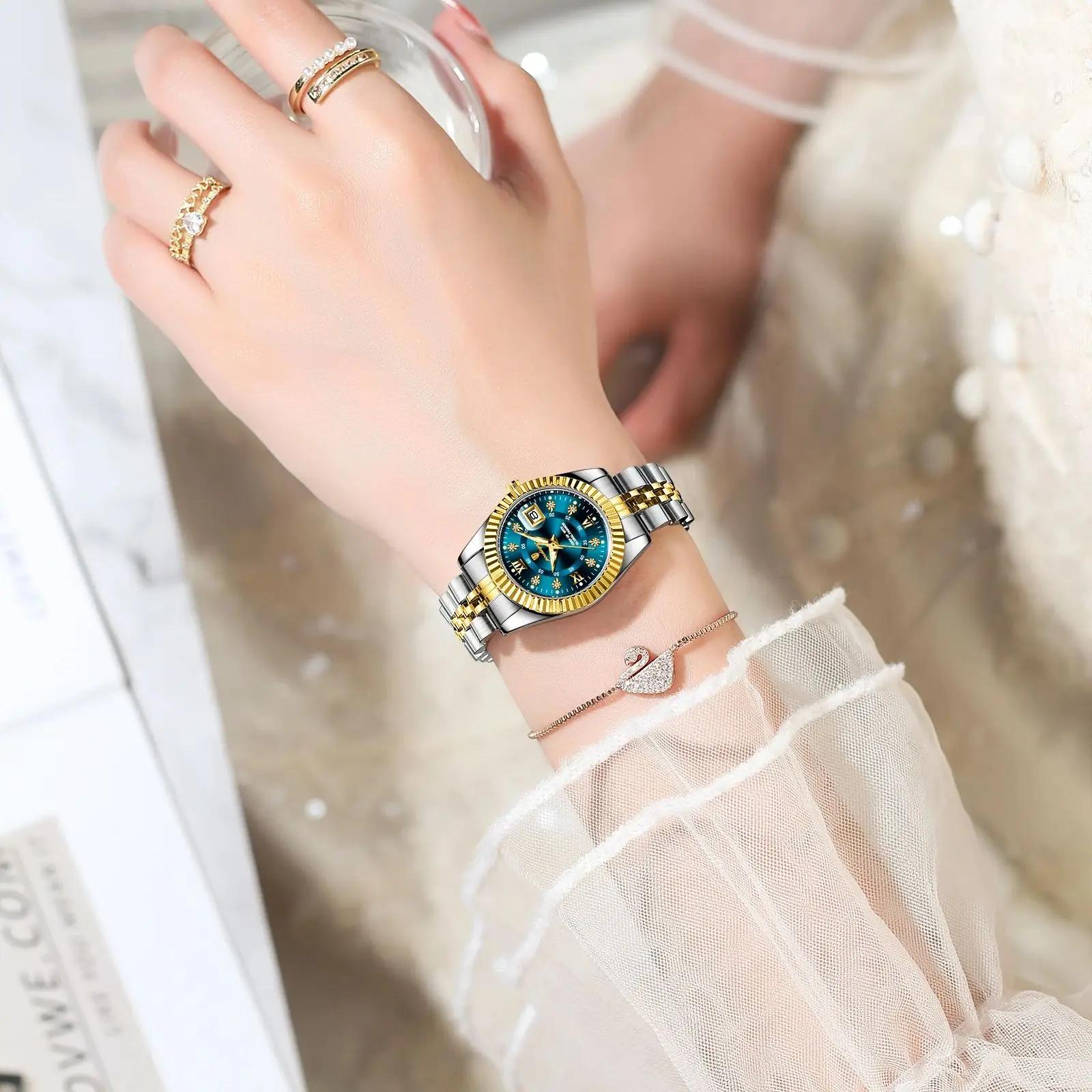POEDAGAR haut de gamme montre pour femmes étanche en acier inoxydable lumineux Date dames montre Qua