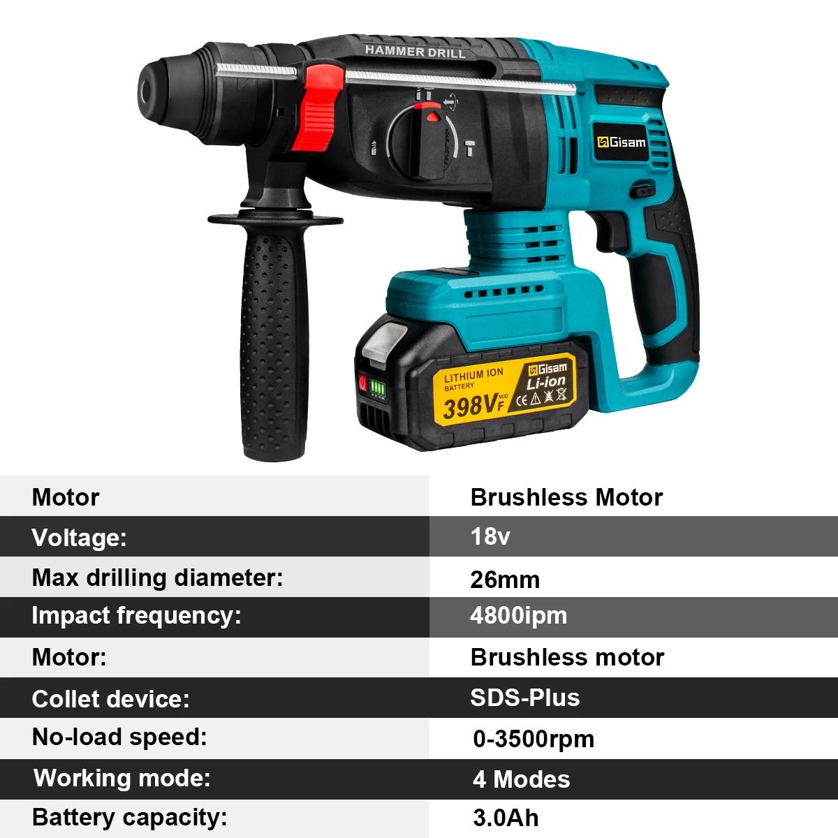 Makita – perceuse à percussion électrique sans balais de 26mm, marteau rotatif multifonctionnel, mar
