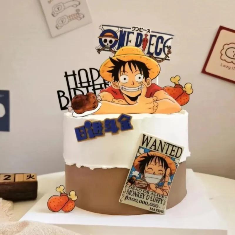 7 pièces ONE PIECE Luffy Cake Topper Anime Garçon Fille Décoration de gâteau d'anniversaire Drapeau 