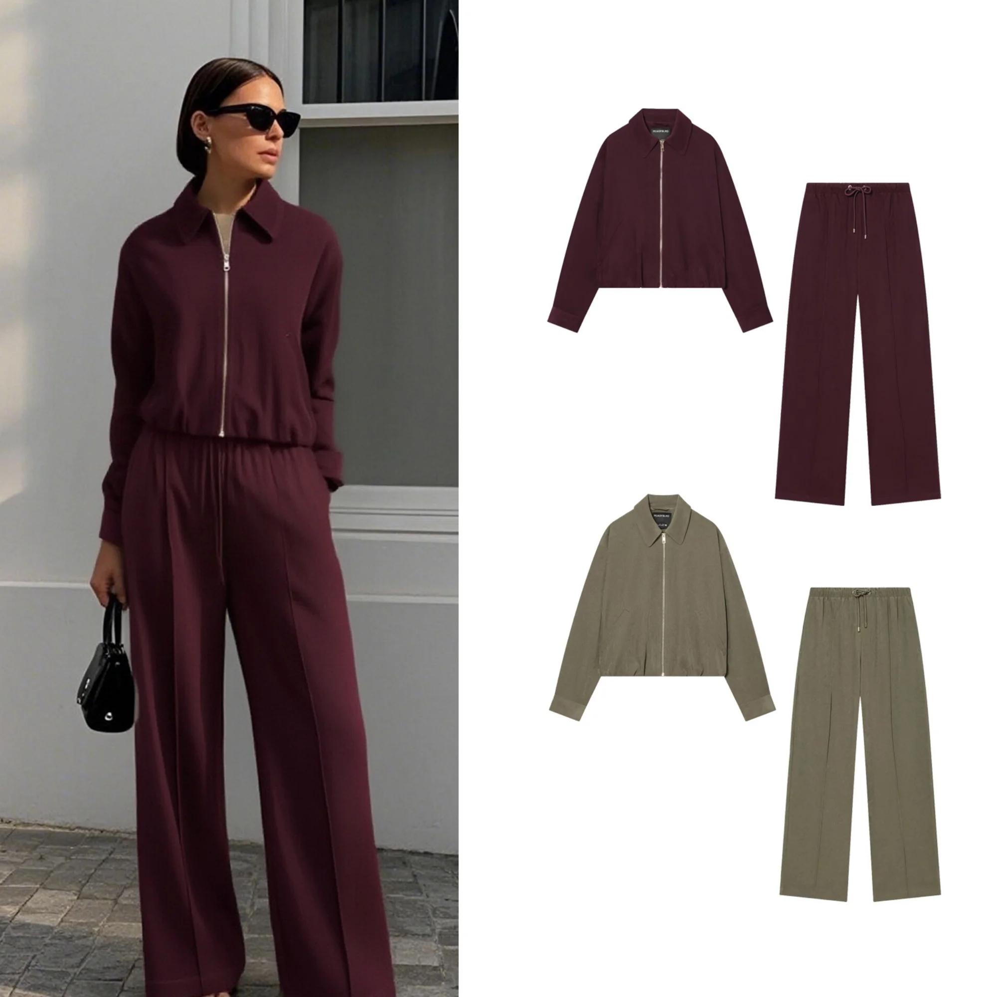 Ensemble veste et pantalon décontracté pour femme, veste de pilote ample et Simple à manches longues