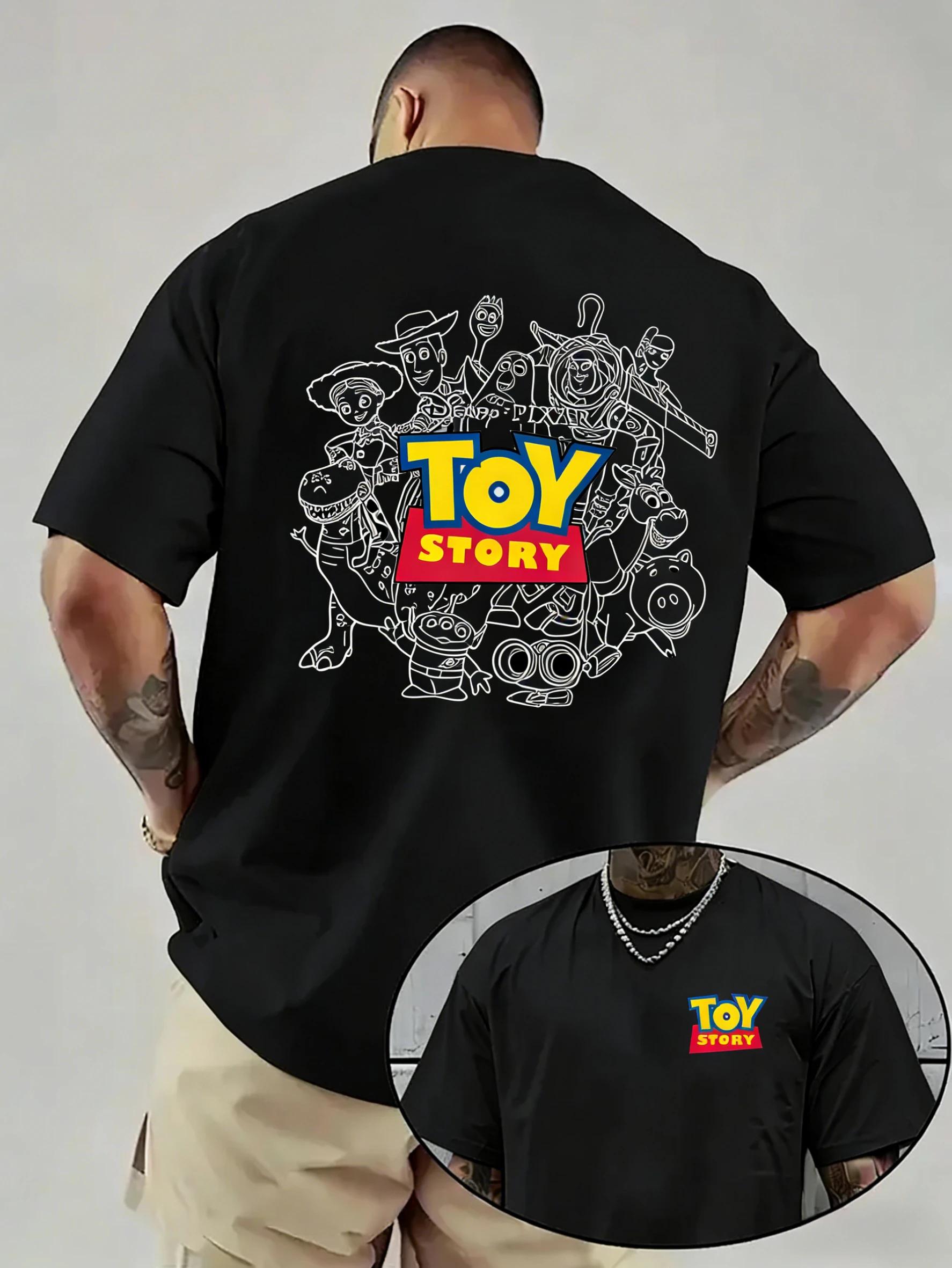 T-shirt imprimé Disney Toy Story Cartoon, haut à manches courtes pour hommes et femmes, Street Hip H