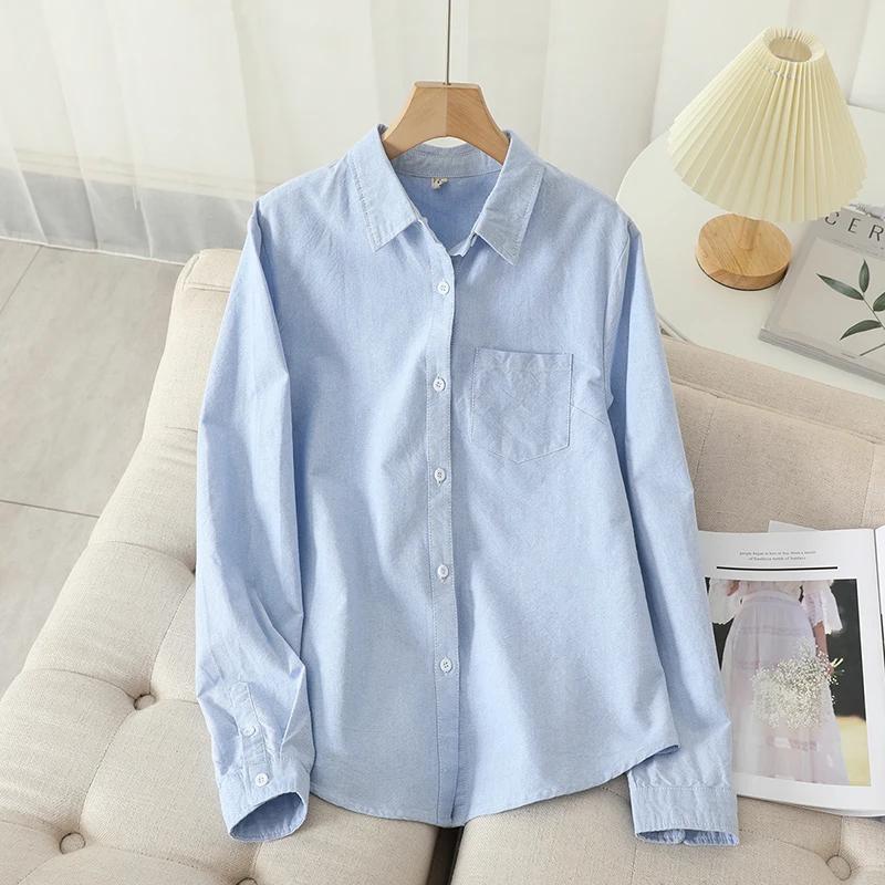 Chemise Oxford décontractée en coton pour femmes, chemisier rayé pour dames, chemises monochromes, b